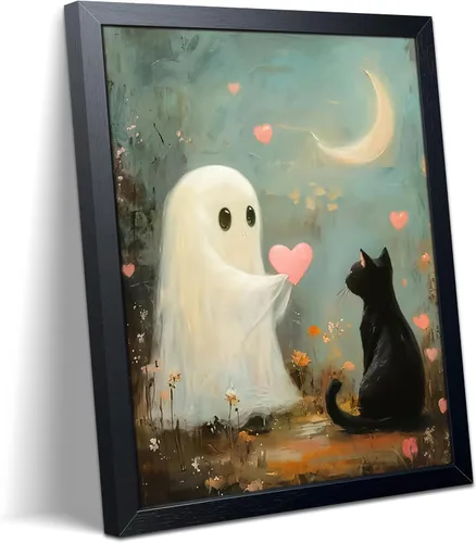 Vista 18 de Divertido arte de pared de tiburón montando chihuahua, impresión en lienzo enmarcada para baño de perro, decoración de pared de animales abstractos