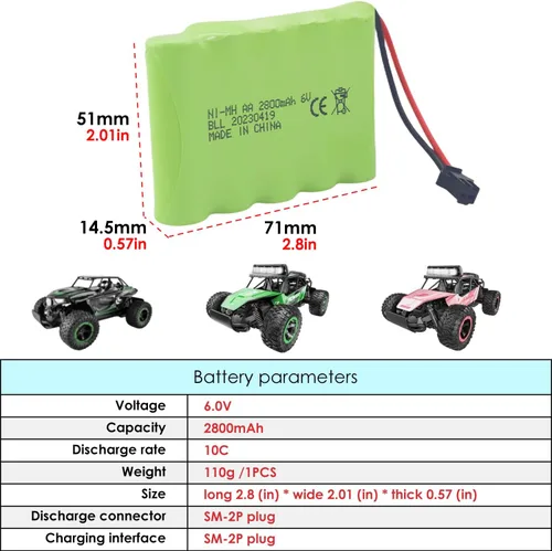 Vista 2 de 2 unids AA 6.0 V 2800 mAh SM-2P enchufe batería recargable y cable de carga USB para TB141 TB142 DE37 RC coche juguete coche control remoto