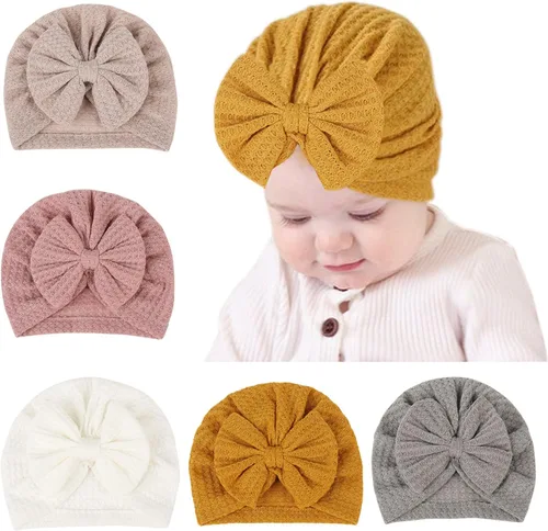 Vista 8 de Gorro de punto para bebé con lazos lindos turbante para envolver el sombrero (MZ6)