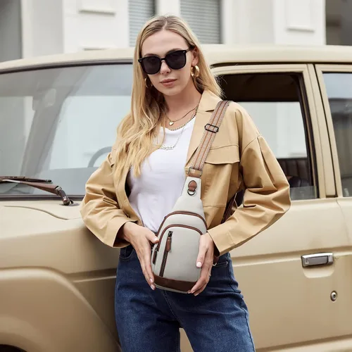 Vista 7 de CLUCI Bolso bandolera para mujeres y hombres, cangureras de cuero para mujer, bandolera pequeña, bolsa de pecho para viajes, senderismo, ciclismo