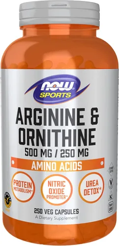 Vista 10 de NOW Sports Nutrition, Arginina y Ornitina 500/250 mg, Aminoácidos, 100 Cápsulas Vegetales