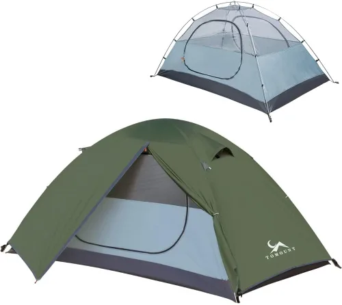 Vista 9 de MC TOMOUNT - Tienda de campaña para mochileros para 1-2 personas, impermeable, ligera, de doble capa, poste de aluminio independiente para acampar