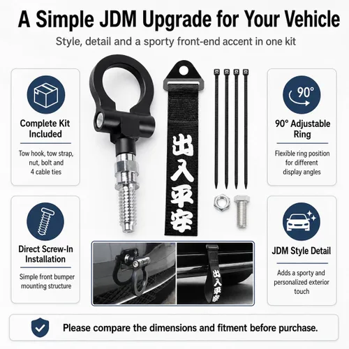 Vista 8 de Ganchos de remolque para coche con estilo JDM, para parachoques delantero, con correas de remolque personalizadas, 16 mm para BMW E90 E91 E92 E93 X1