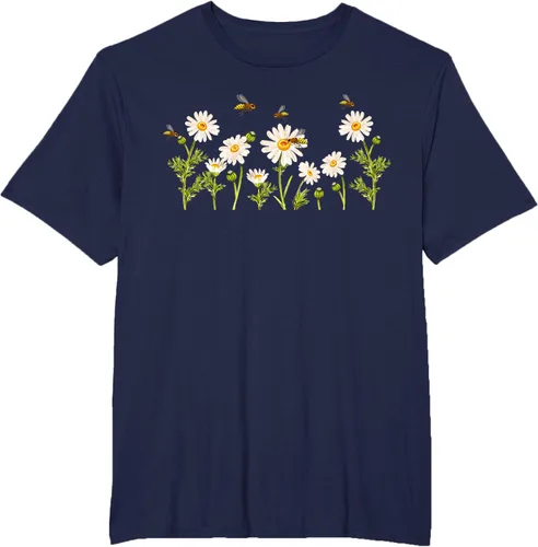 Vista 43 de Marguerites Daisy - Camiseta de verano con margaritas de jardín de flores, Negro, S