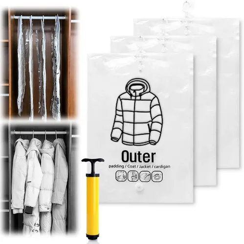 Vista 12 de Bolsas de almacenamiento colgantes al vacío, bolsa de almacenamiento reutilizable para colgar compresible, bolsas ahorradoras de espacio con bombas