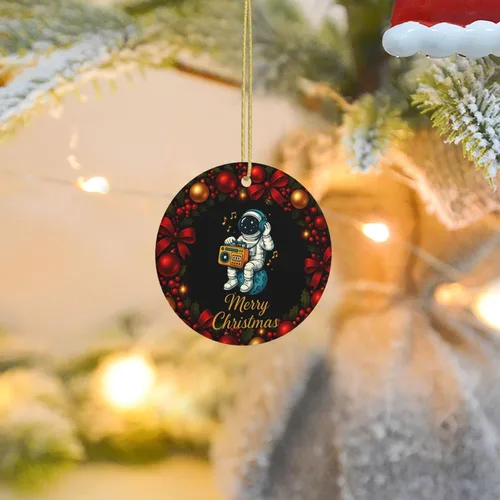 Vista 8 de Retro Astronaut with Boombox Ceramic Christmas Ornament, Double-Sided Hanging Decor