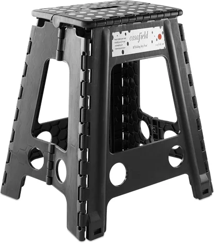 Vista 18 de Casafield Taburete plegable de 9 pulgadas con asa, negro, portátil, plegable, pequeño taburete de plástico para niños y adultos, uso en la cocina
