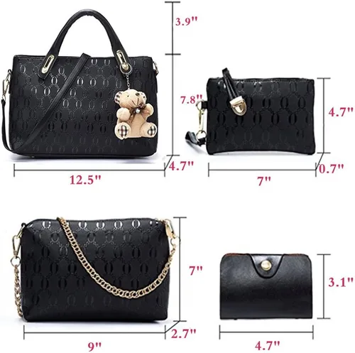 Vista 3 de FiveloveTwo. Bolso de mano para mujer, 4 piezas, con asa superior, bolsa de hombro, soporte para tarjetas