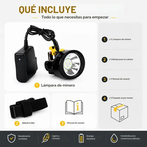 Vista 6 de Linterna frontal LED recargable, resistente al agua, a prueba de explosiones, casco de alta potencia con largo tiempo de funcionamiento para minería