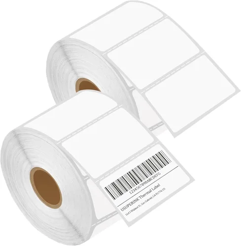 Vista 8 de USUPERINK 2 rollos (1300 etiquetas/rollo) de etiquetas de papel térmico directo de 2 x 1 pulgada, núcleo de 1 pulgada, código de barras en blanco