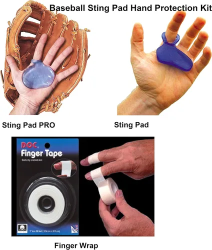 Vista 5 de Hot Glove Paquete de 3 piezas de protección de manos de béisbol Sting Pad Pro con envoltura para dedos