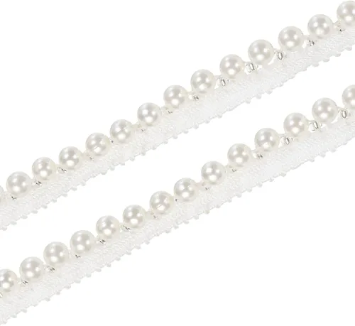 Vista 8 de MECCANIXITY Cinta de encaje de perlas de imitación de 5 yardas, borla, fleco de perlas para boda, fiesta, cinta, decoración de ropa para el cabello
