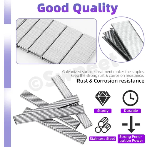 Vista 3 de Swpeet 3625 unidades de 6 tamaños K419 K425 K433 K438 F25 F50 calibre 18 acero galvanizado plateado grapas de corona estrecha aproximadamente 1/4