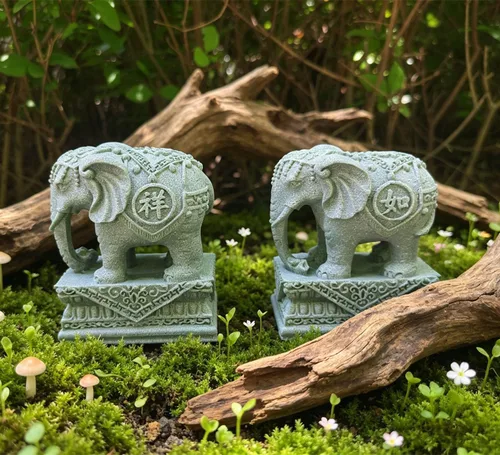 Vista 3 de livelyfish A Pair Elephant Statues Aquarium Decor Elephant Figurines, L1 Home Statues Decor, Fish Tank FengShui Decor, A quarium Decor