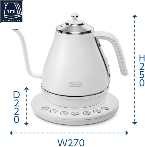Vista 2 de De'Longhi KBOE1230J-W - Tetera eléctrica con función de ajuste de temperatura, 1,0 L, color blanco