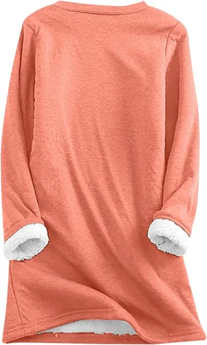 Vista 3 de Stessotudo Sudaderas con forro polar Sherpa para mujer, manga larga, cuello redondo, color liso, tallas grandes, cálidas, para invierno, 2023