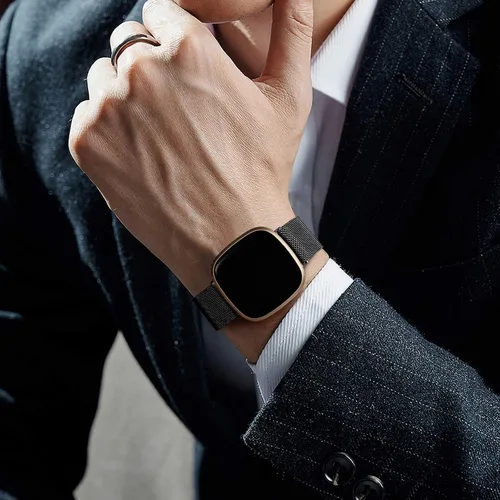 Vista 6 de Compatible con Correas Fitbit Sense Versa 4 Sense 2 y Versa 3 para Hombres Mujeres, Correa de Reemplazo de Malla Metálica Transpirable de Acero Negro