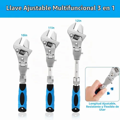Vista 4 de Llave ajustable Flexhead, llaves de media luna de trinquete de 10 a 12 pulgadas con vástago de extensión retráctil y llave ajustable de cabeza