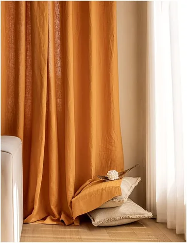Vista 38 de Cortinas semitransparentes de 100 % lino para sala de estar, juego de cortinas largas plisadas de estilo bohemio neutro para decoración de casa