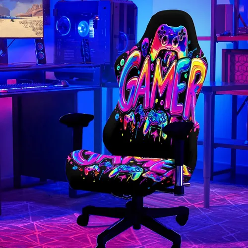 Vista 8 de Blacklight - Funda para silla de juegos – Funda para silla de juegos electrónicos de dragón neón reactivo a los rayos UV, protector de silla