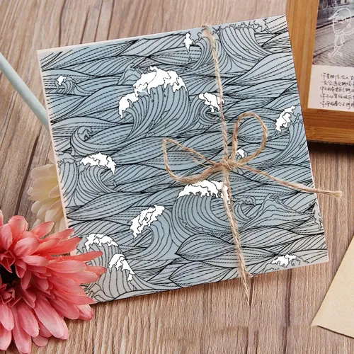 Vista 4 de Sello transparente de fondo de olas de mar de verano para hacer tarjetas, sello de goma transparente retro de olas oceánicas para tarjetas de papel