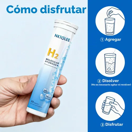 Vista 6 de Tabletas de agua de hidrógeno - Tableta de hidrógeno molecular de 16 PPM - 200 mg de magnesio - Tabletas de hidrógeno de disolución rápida para agua
