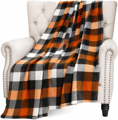 Vista 29 de Manta de forro polar de Halloween, murciélagos negros sobre fondo naranja, 50 x 70 pulgadas Ultra-soft cozy flannel fleece, for sofa couch bed
