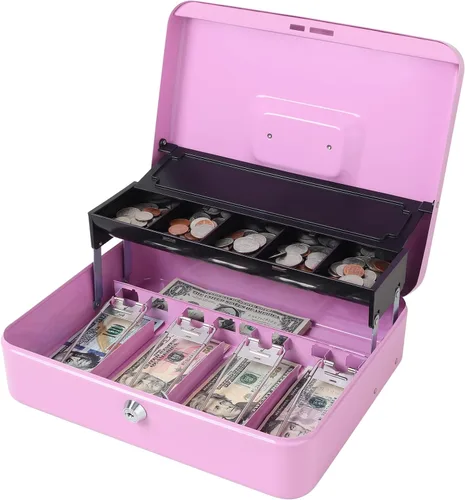Vista 11 de Jssmst - Caja de efectivo de metal grande con bandeja de dinero,Caja de bloqueo