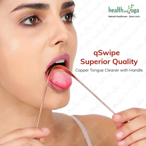 Vista 3 de HealthAndYoga™ qSwipe - Raspador limpiador de lengua de cobre, agarre higiénico, no sintético, limpiador de cepillo de lengua (cobre, paquete de 1)