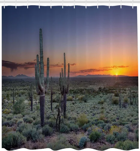 Vista 2 de Ambesonne The State Park - Cortina de ducha Saguaro, puesta de sol sobre el valle del fénix en la montaña de Arizona por The State Park, paisaje
