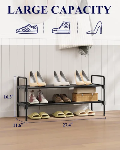 Vista 2 de Kitsure Zapatero – Organizador de zapatos largo de 2 niveles con asas y pies antideslizantes, zapatero de metal resistente al óxido para armario