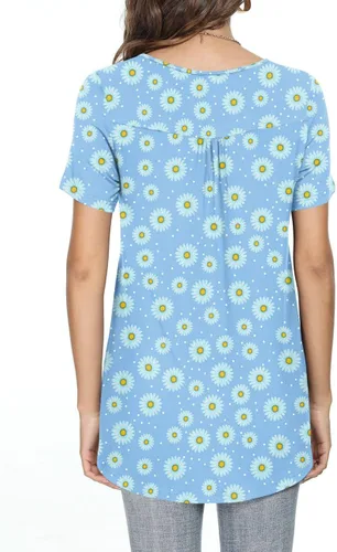 Vista 3 de POPYOUNG Women's Summer Tops Short Sleeve Tunic Loose Fitting Henley Shirts Button Down Blouses