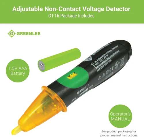 Vista 11 de Greenlee GT-16 Detector de voltaje sin contacto ajustable, 5V - 1000V CA, verde, verdes