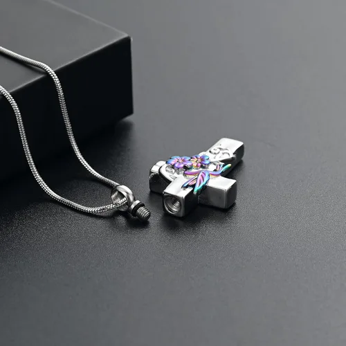 Vista 5 de Cross Hummingbird Urn Necklace for Ashes Flower Ashes Pendant Memorial Necklace Cremation Jewelry Ashes Keepsakes Necklace Gift for Loss of Loved