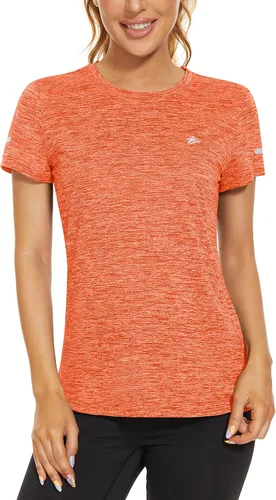 Vista 3 de TACVASEN Camisas de senderismo para mujer, manga corta, secado rápido, camiseta atlética, cuello redondo, para correr, entrenamiento, fitness