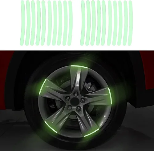 Vista 13 de 20 piezas de calcomanías reflectantes para cubo de rueda de automóvil, calcomanías reflectantes de seguridad nocturna para automóviles, motocicletas