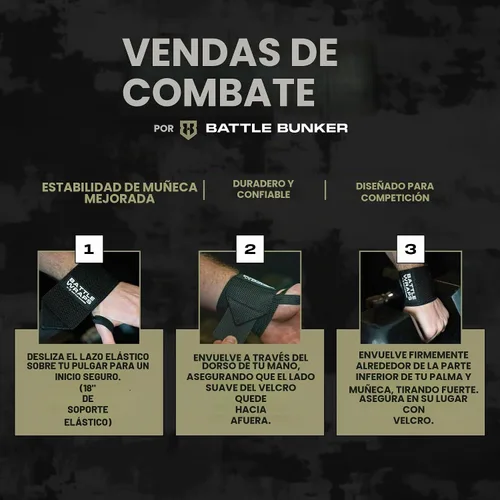 Vista 7 de Battle Bunker Wrist Wraps for Weightlifting - Heavy Duty Wrist Support Negro