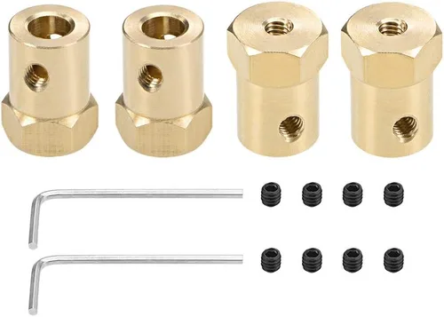 Vista 6 de uxcell Acoplador hexagonal de 0.118 in con motor de orificio hexagonal de latón conector de acoplamiento para ruedas de automóvil, neumáticos, motor