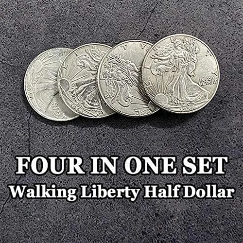 Vista 4 de SUMAG Cuatro en uno Walking Liberty Half Dollar Set Magic Tricks Coin Appear Vanish Magic for Magicians Accesorio Close up Ilusión Mentalismo Props