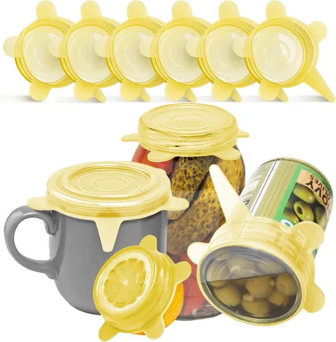 Vista 7 de Orblue Tapas de silicona elásticas, paquete de 6 unidades, pequeñas para almacenamiento de alimentos frescos, sella los sabores, mantiene