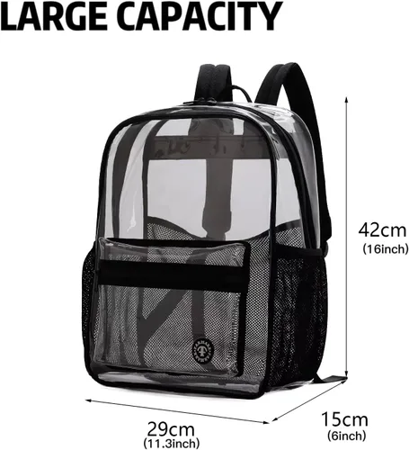 Vista 4 de FARMARK Mochila transparente resistente mochila transparente con correa resistente bolsa de libro transparente para escuela viajes trabajo Negro