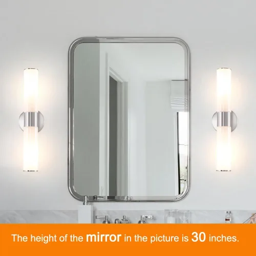 Vista 2 de Juego de 2 apliques de pared de níquel cepillado (solo cableado), lámparas de tocador de baño, modernas luces de pared cilíndricas de vidrio