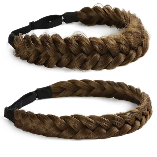 Vista 17 de Diadema trenzada, 2 combinaciones de 3 hebras, desordenada, ancha, esponjosa, elástica, diadema trenzada, accesorio de belleza para mujeres y niñas