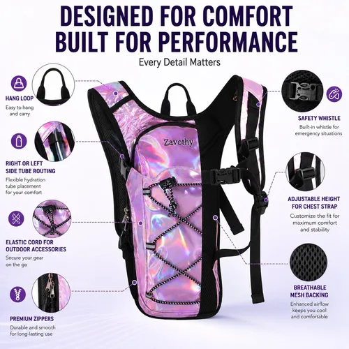 Vista 3 de Mochila de hidratación reflectante, paquete de hidratación, mochila de agua con vejiga de hidratación de 2 litros, esencial para festivales, paquete