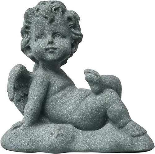 Vista 5 de livelyfish Estatua de ángel guardián, pequeña figura de querubín rezando, alas de arenisca, escultura de ángel para acuario, hogar, pecera