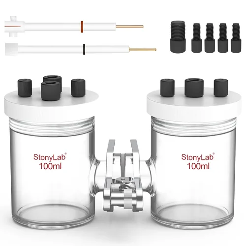 Vista 9 de stonylab Células electrolíticas tipo H, electrolizador de membrana de intercambio iónico reemplazable de borosilicato células electroquímicas