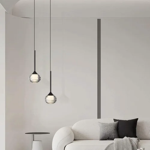 Vista 6 de Lámpara colgante de metal negro Mini lámpara colgante esférica con pantalla de bola de vidrio moderna 12W regulable Lámparas de suspensión nórdico