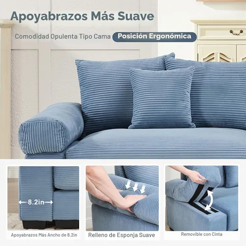 Vista 9 de ODUSE-DAILY Sofá modular de gran tamaño de 79.2 pulgadas, sofás seccionales grandes de pana para sala de estar, sofás de dos plazas, moderno juego