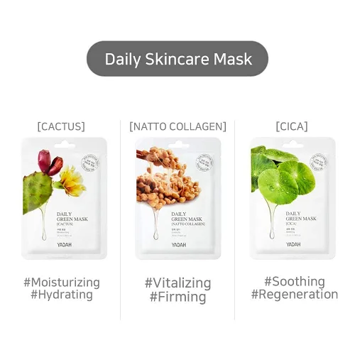 Vista 3 de YADAH Daily Green - Mascarilla facial en lámina, cactus, paquete de 5 – Vegana para calmar la piel