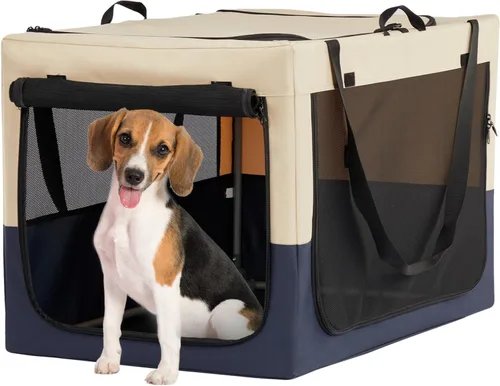Vista 8 de Jaula suave de 36 pulgadas para perros grandes, perrera de viaje portátil con cremalleras bloqueables, base impermeable, funda lavable, marco